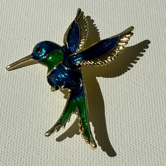 Blue Hummingbird Brooch | Enamel Bird Pin Jewelry - Picture 7 of 11